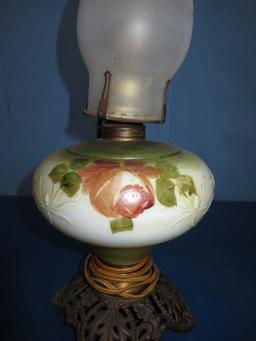 ELECTRIFIED OIL LAMP W/ HAND PAINTED BASE