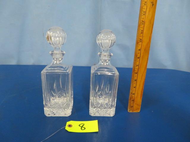 2 HEAVY CUT GLASS LIQUOR DECANTERS