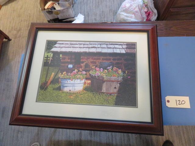 FRAMED COUNTRY PRINT NOT SIGNED  31 X 25