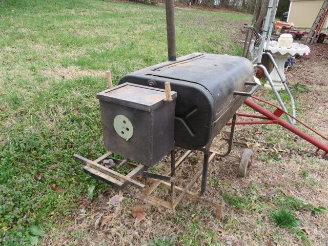 HAND BUILT SMOKER / GRILL- ON WHEELS 38" LONG