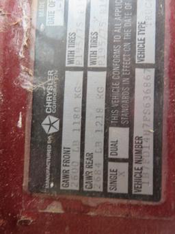 1985 DODGE RAM 100 CUSTOM 6 CYLINDER- HAS KEY - NO START OR TURNOVER
