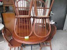WOODEN ROUND DINING TABLE W/ 6 CHAIRS