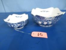 2 BLUE AND WHITE BOWLS