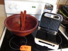 BETTY CROCKER GRIDDLE, WOODEN BOWL, ELECTRIC KNIFE