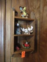 WOODEN WALL SHELF W/ BIRD FIGURINES