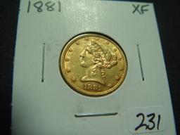1881 $5 Gold Liberty   XF