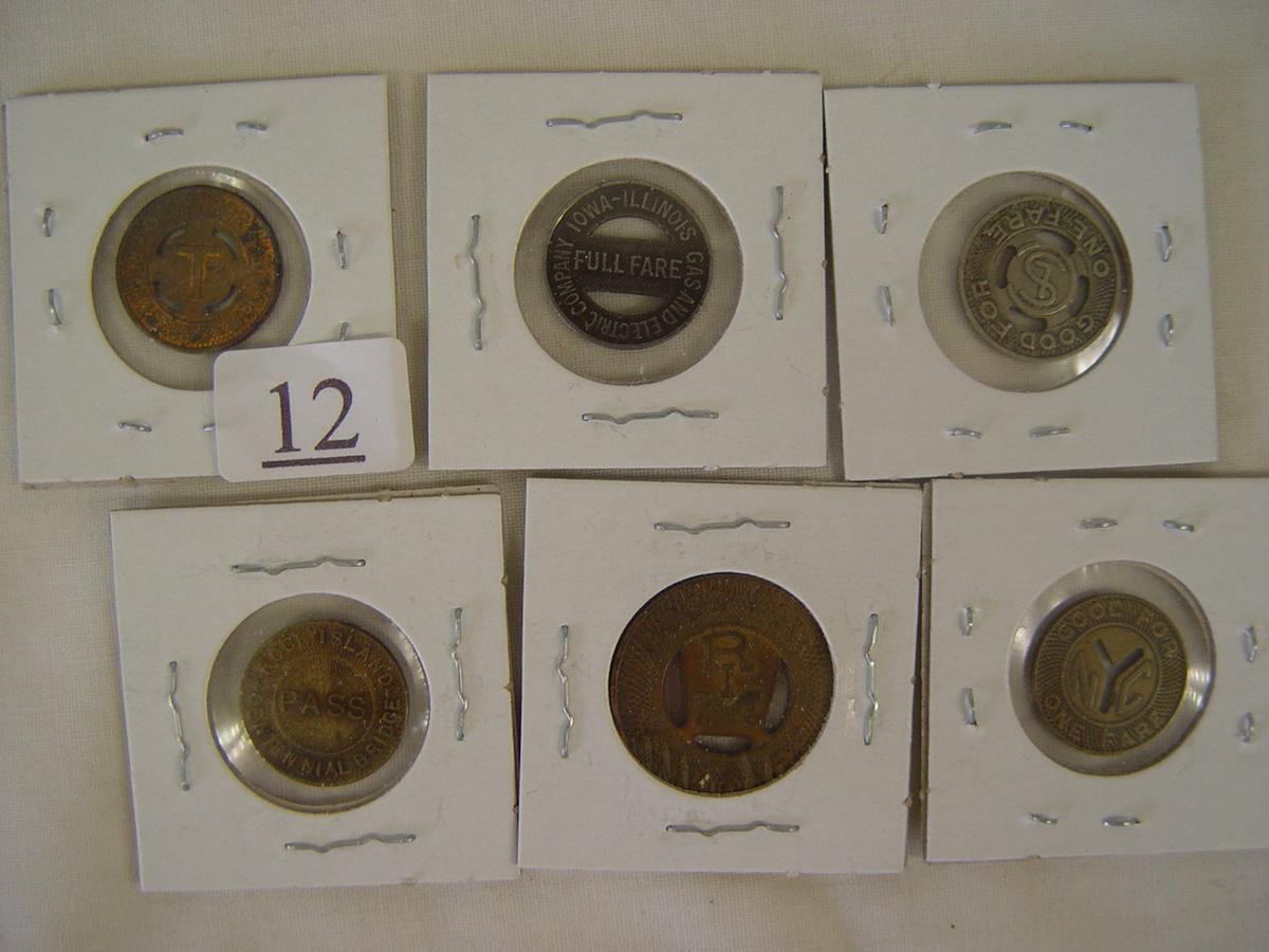 (6) Railroad & Bridge Fare Tokens