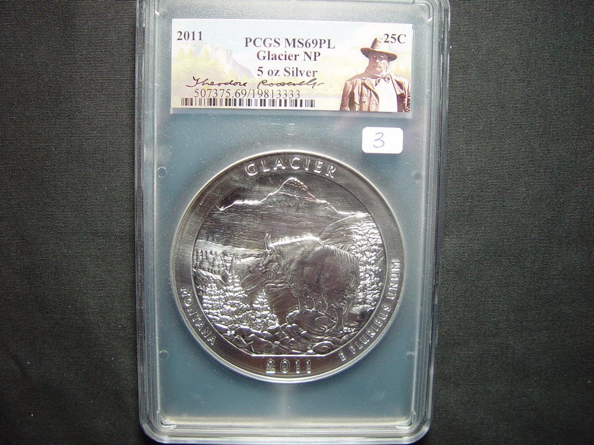 2011 5 Oz. Silver Glacier National Park  PCGS MS 69PL