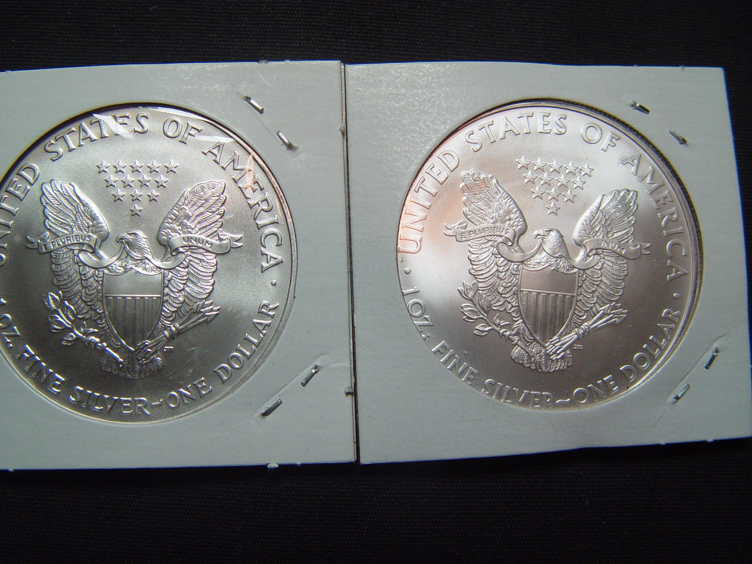 Two $1 Silver American Eagles 2007 & 2010