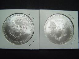 Two $1 Silver American Eagles 2007 & 2008