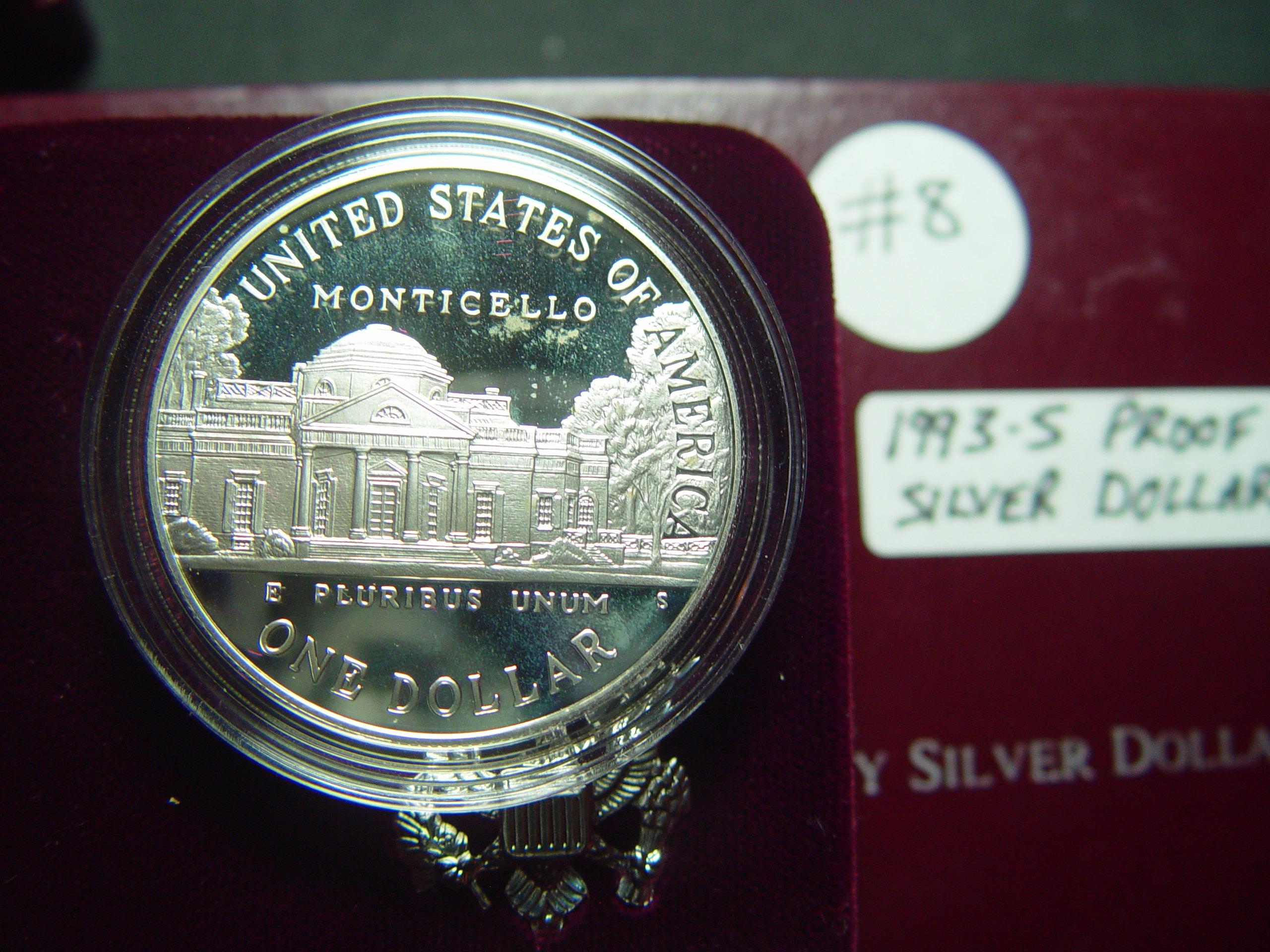 1993-S Silver Proof Dollar Thomas Jefferson 250th Anniversary Commemorative w/ COA