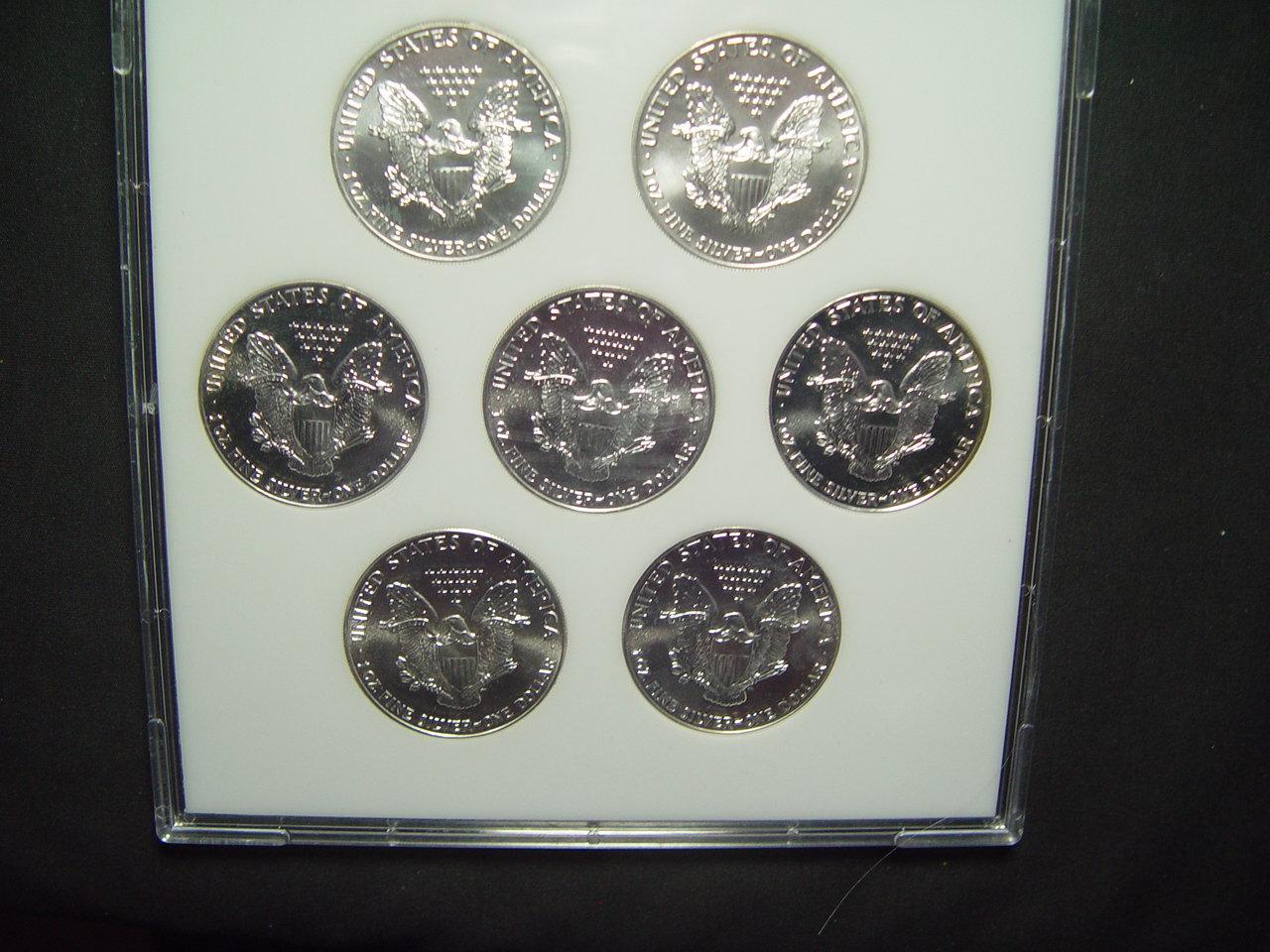 Seven Coin Set of BU Silver Eagles 1986 thru 1992