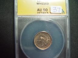 1859 Indian Cent   ANACS AU50 Details, Whizzed