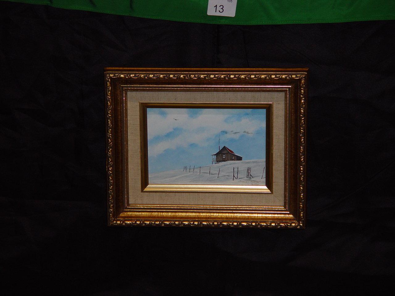 National Geographic Society banner and framed Oil Painting, “Snowy Mornin’” signed by Dutch Falkell