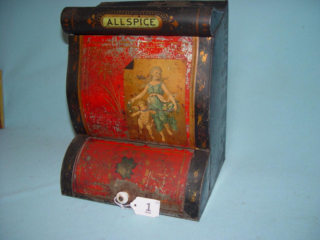 Allspice Bin, Store Counter Top, Pat. Date 1878, 12" Tall