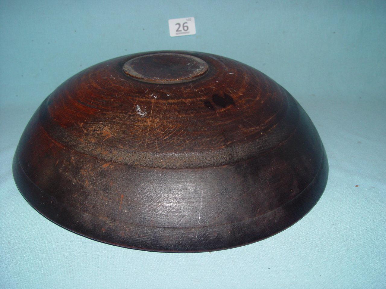 Wooden Bowl Fancy Turned, 14 1/2" In Diameter