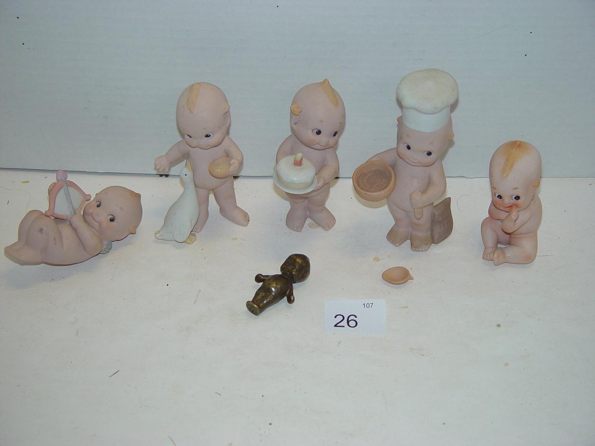 Bisque Kewpie figurines tallest 5” Broken spoon