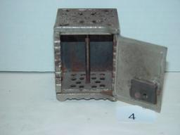 Cast iron key lock coin bank Kenton Brand no key 3 ¼” tall 3 pics