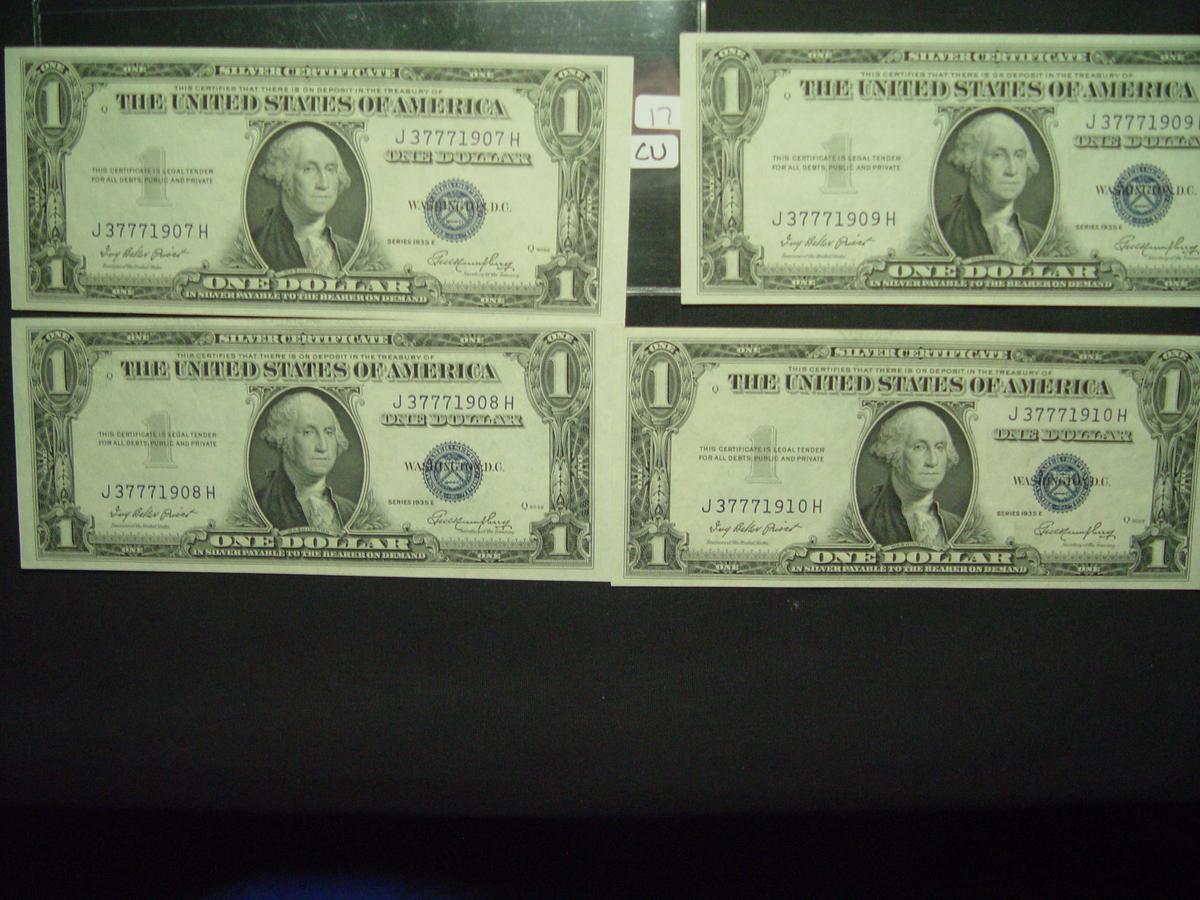 Four Crisp Unc. 1935-E $1 Silver Certificates