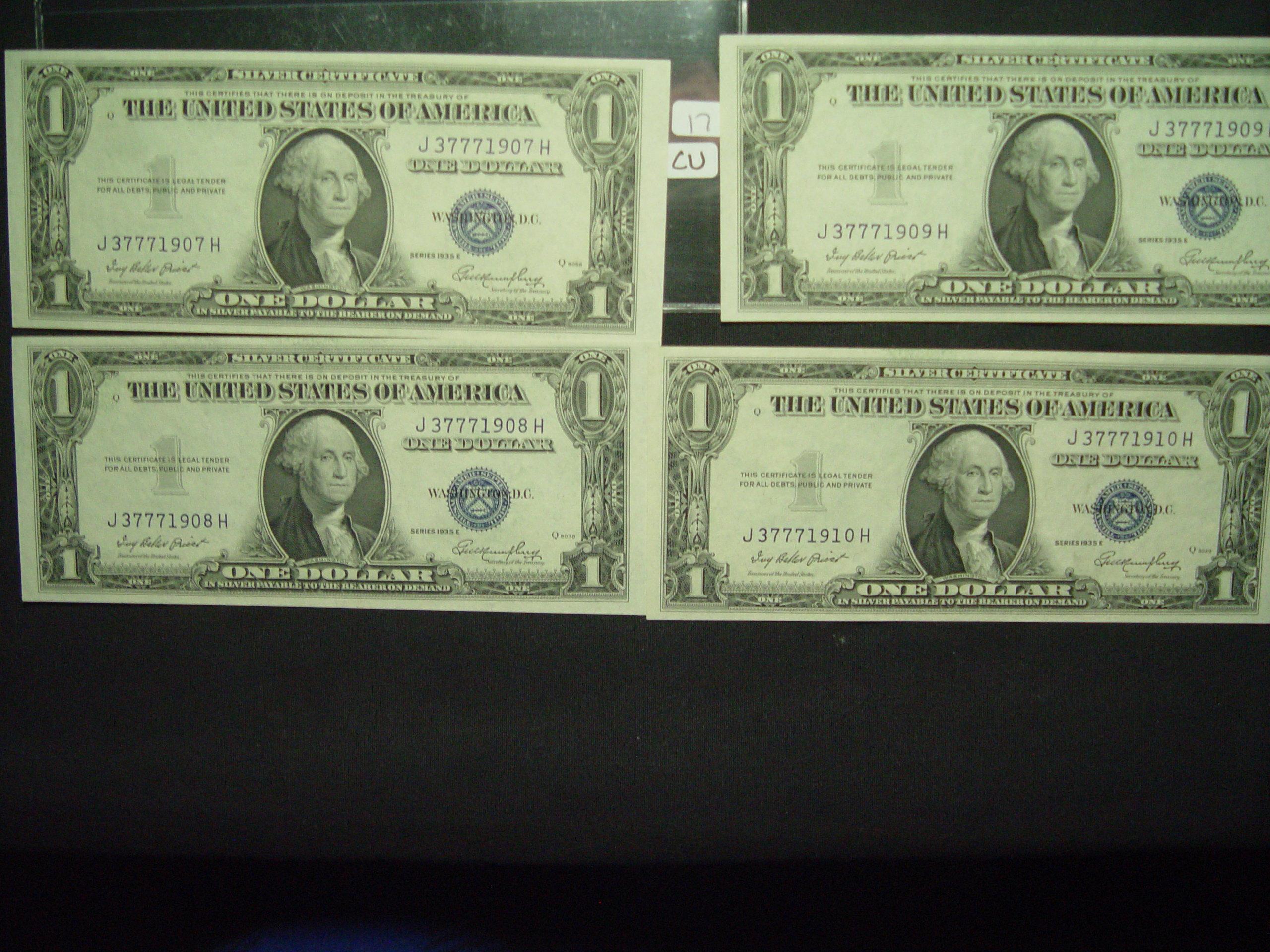 Four Crisp Unc. 1935-E $1 Silver Certificates