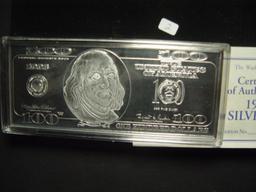 Four Troy Oz. .999 Silver $100 Bill Replica