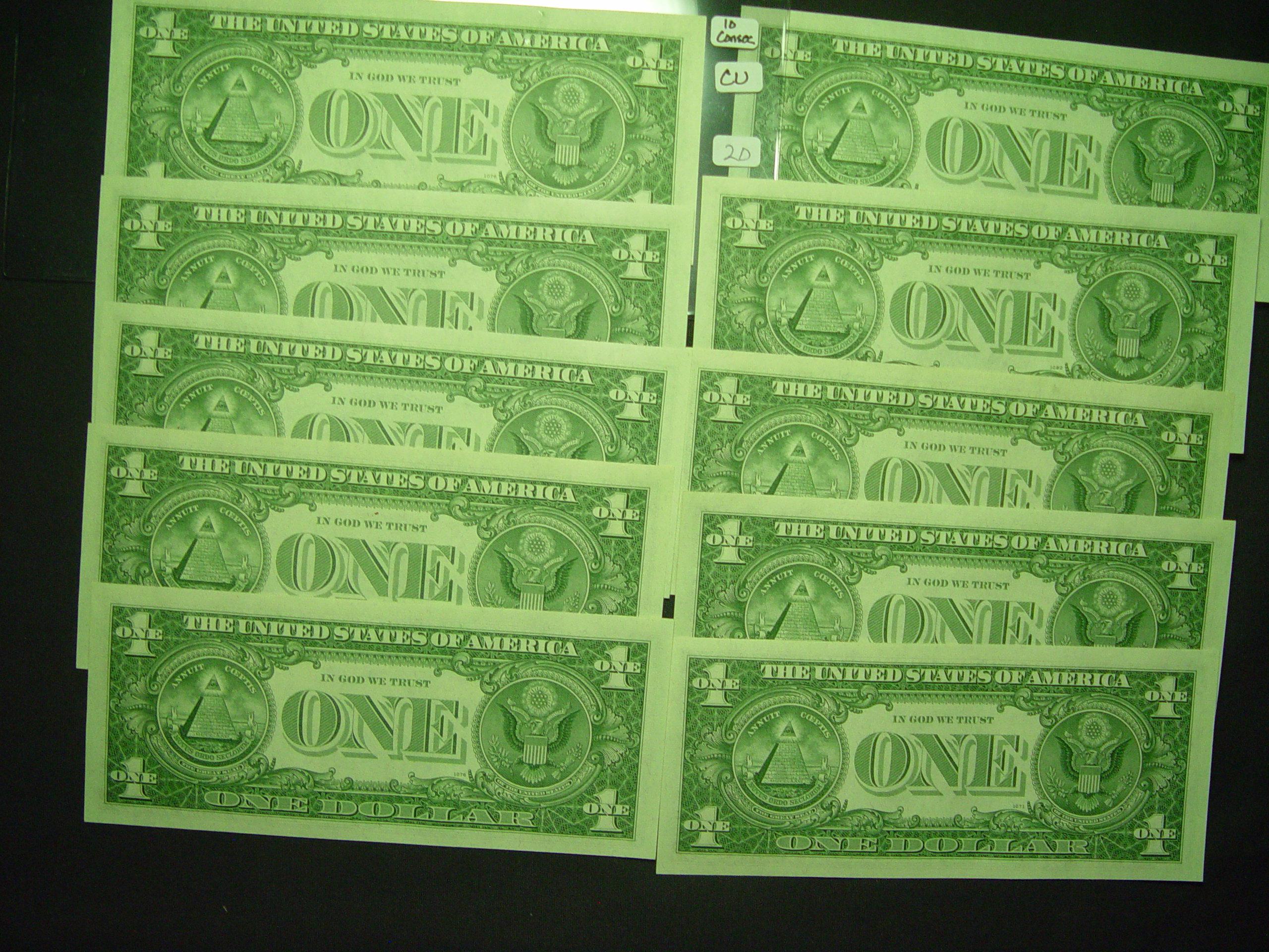 Ten Consecutive 1963-B $1 Federal Reserve "Barr" Notes