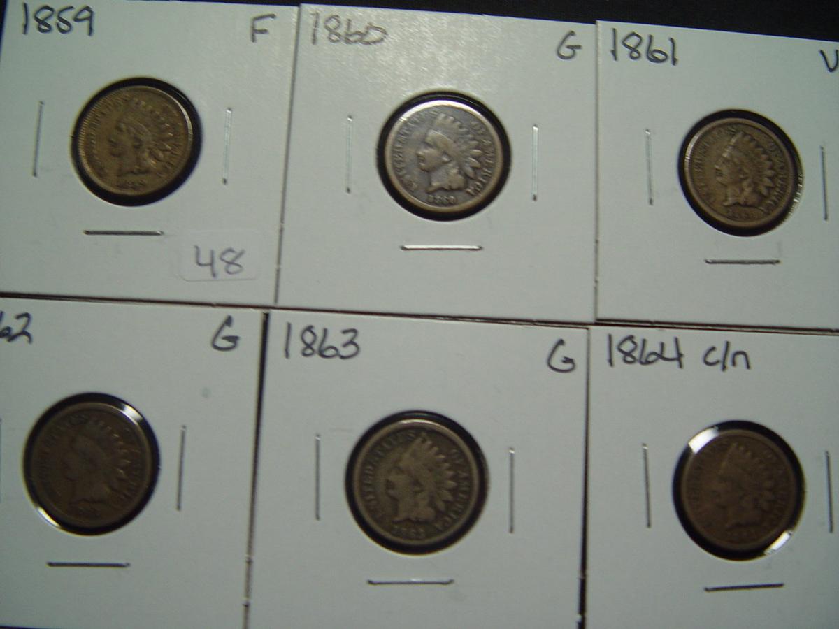 All Six Copper/Nickel Indian Cents  1859-1864   Good to Fine