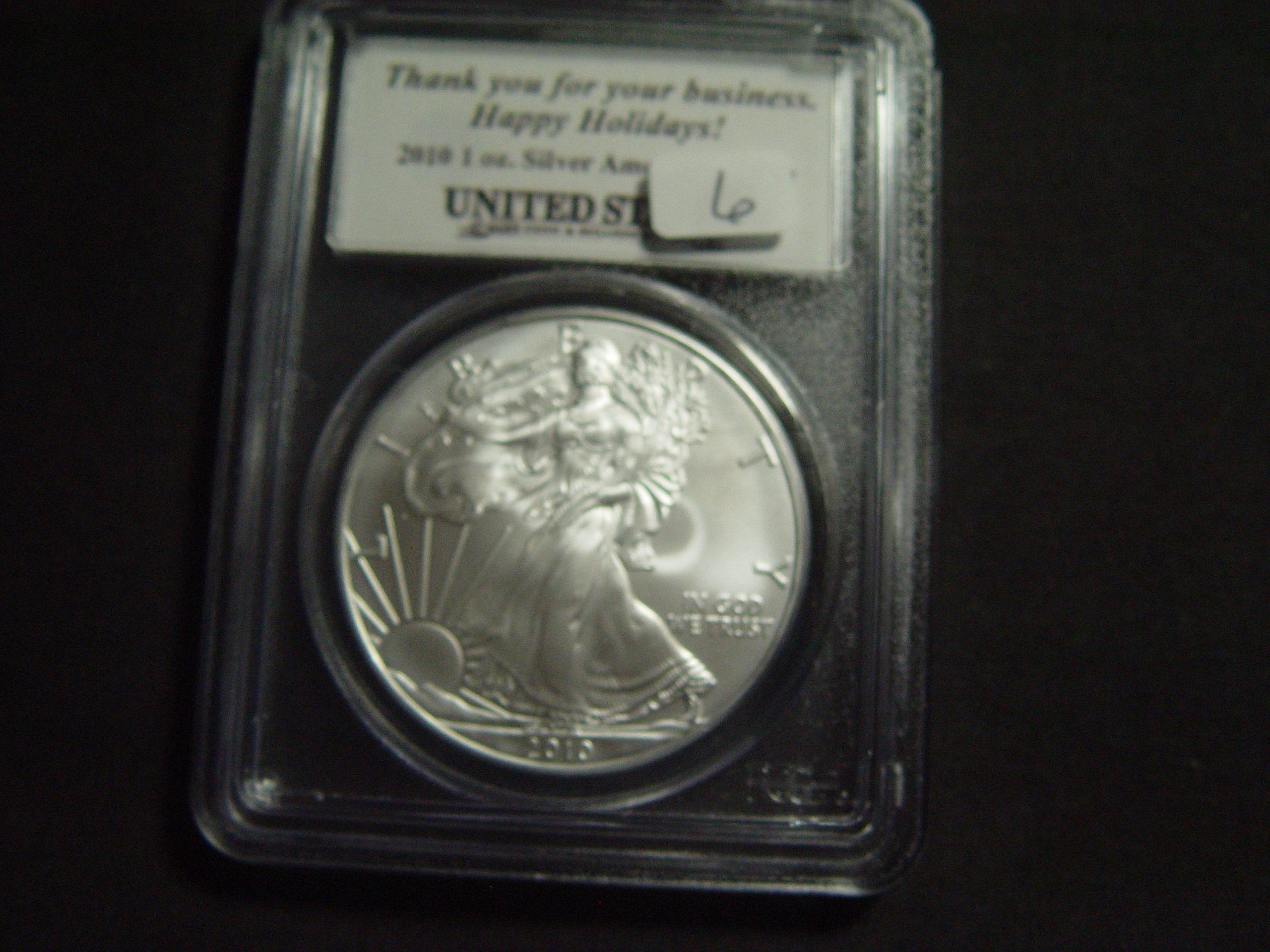 2010 BU Silver Eagle in PCGS "Happy Holidays" holder