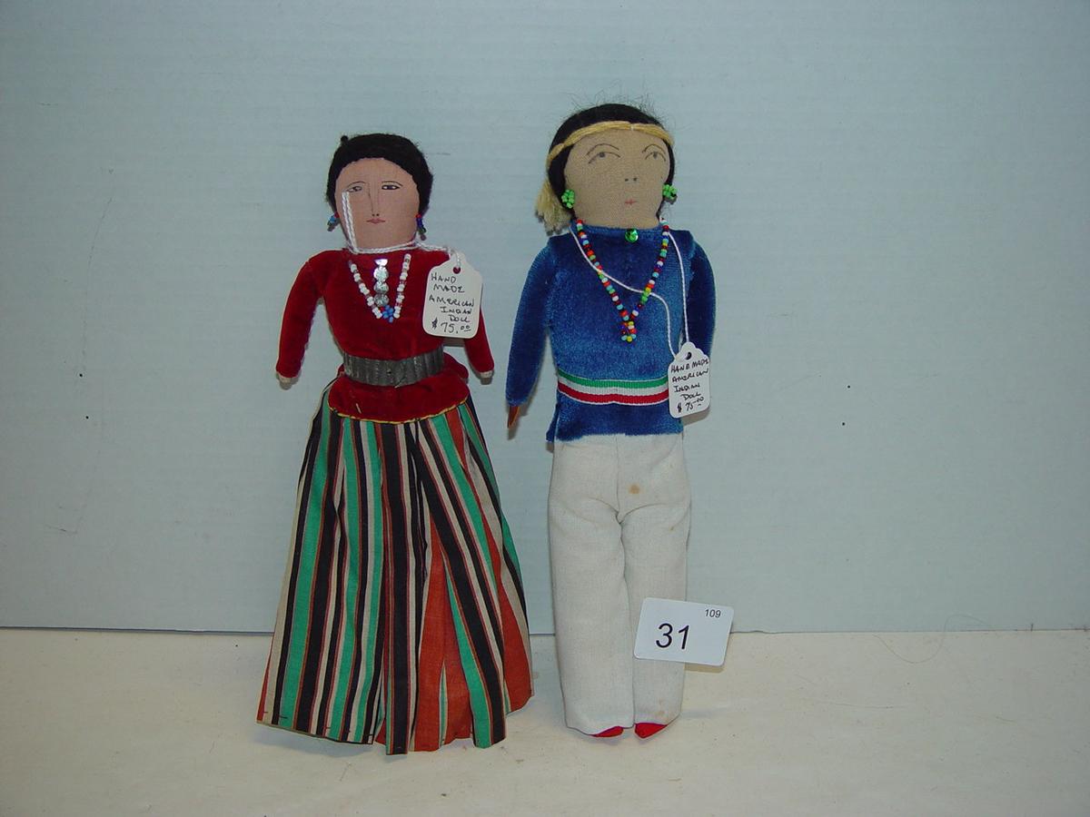 Hand made Cloth American Indian dolls 10” tall