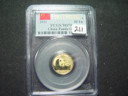 2011 China Panda 1/10th Oz. Gold  PCGS MS70 First Strike