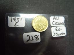 Rare 1851-C $1 Gold  Ex-jewelry   AU Details, Cleaned and missing reeding