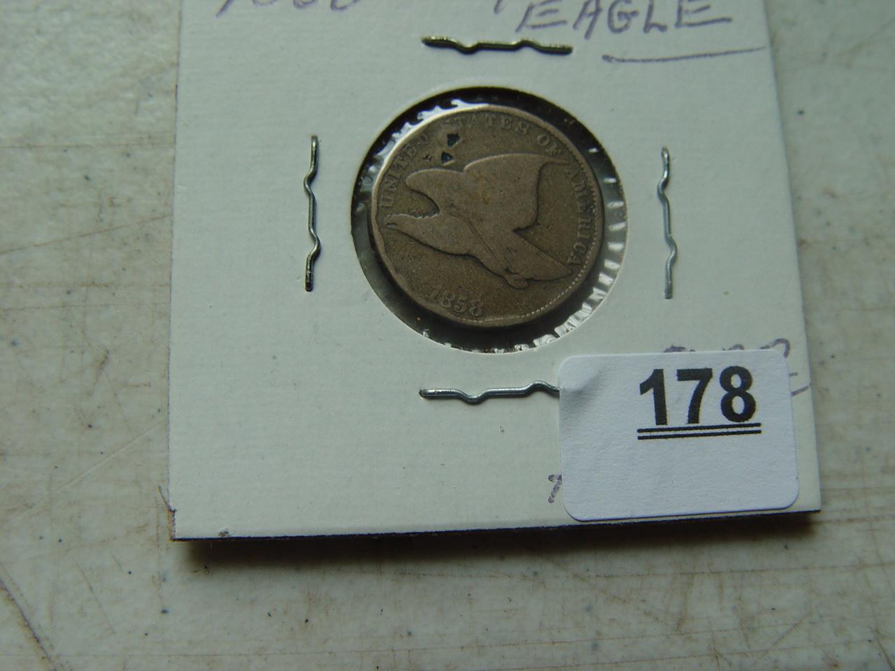 1858 Flying Eagle Cent, Two Divots