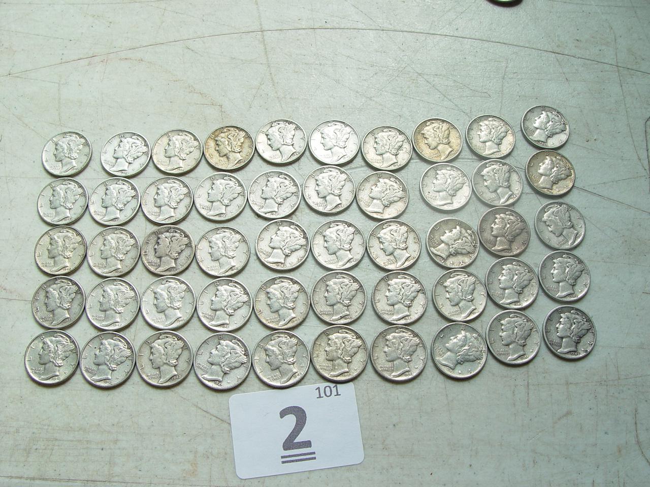 $ 5.00 in Face, All 90% Silver Dimes, 1940's