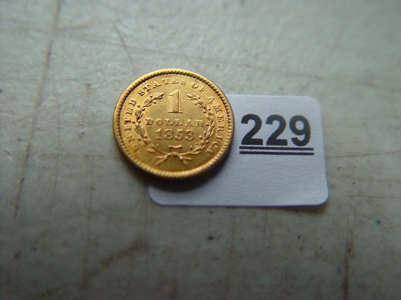 1853 Cornet Head $ 1 Gold Piece