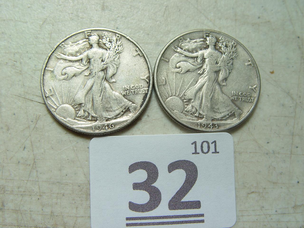 1943 & 1945-D Walking Liberty Halves