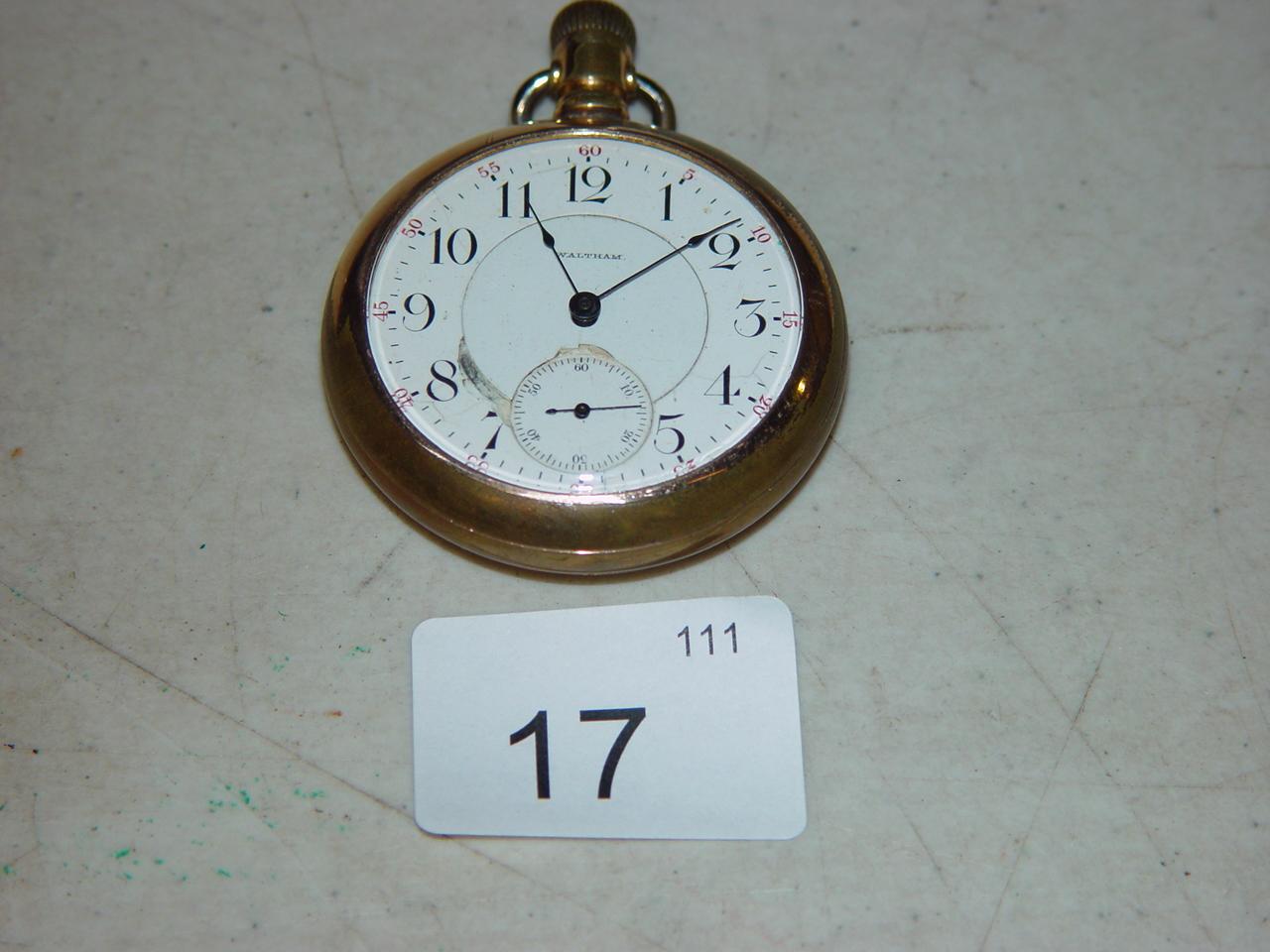 Waltham #9510261  Lever Set  Made 1899-1900  Adjusted  R.R. Watch, Running, Slight Face Damage