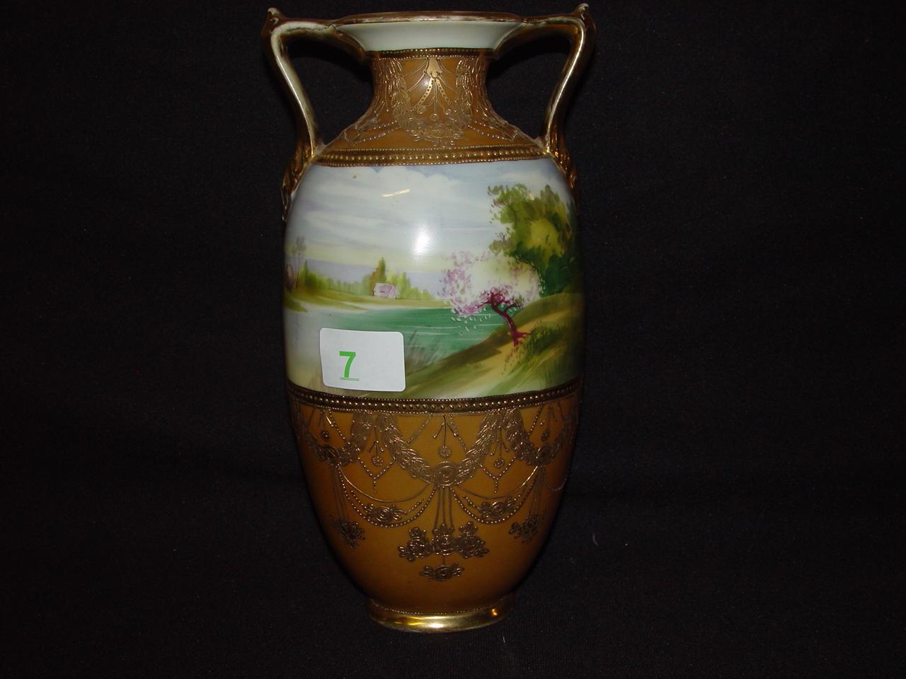 Nippon Vase hand painted 11.5" tall