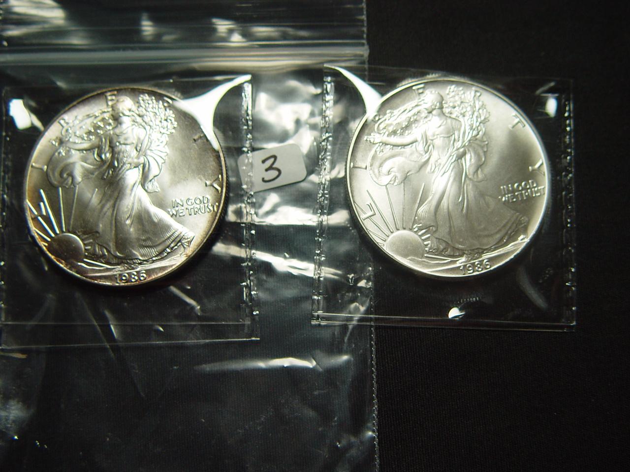 Pair of 1986 BU Silver Eagles   Better Date