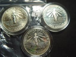 Three 1986 Statue of Liberty Silver Dollars: Two Proof & One BU