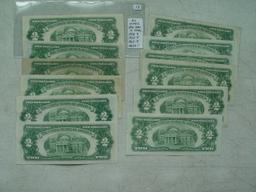 $2 Red Notes - 12 Total 1928 (3), 1953 (4), 1963 (4), 1963A (1)