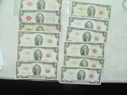 $2 Red Notes - 12 Total 1928 (3), 1953 (4), 1963 (4), 1963A (1)