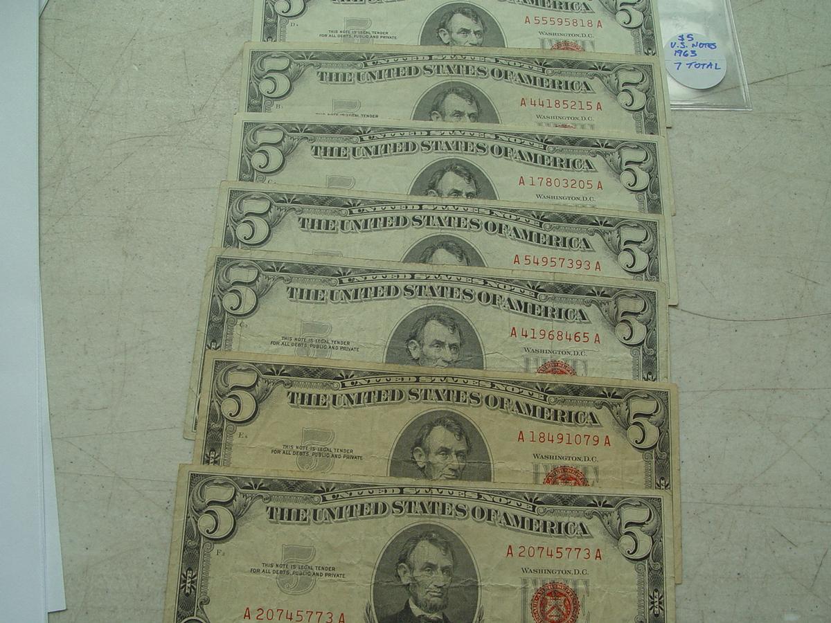$5 Red Notes - 7 Total 1963
