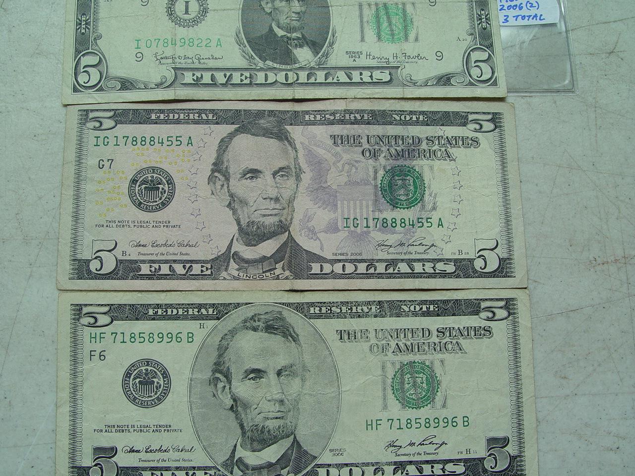 $5 FRN - 3 Total 1963A (1), 2006 (2)