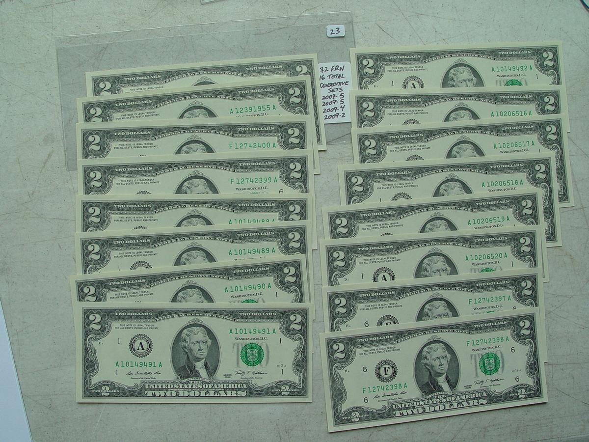 $2 FRN - 16 Total - Consecutive Sets, 2009 (5), 2009 (5), 2009 (4), 2009 (2)