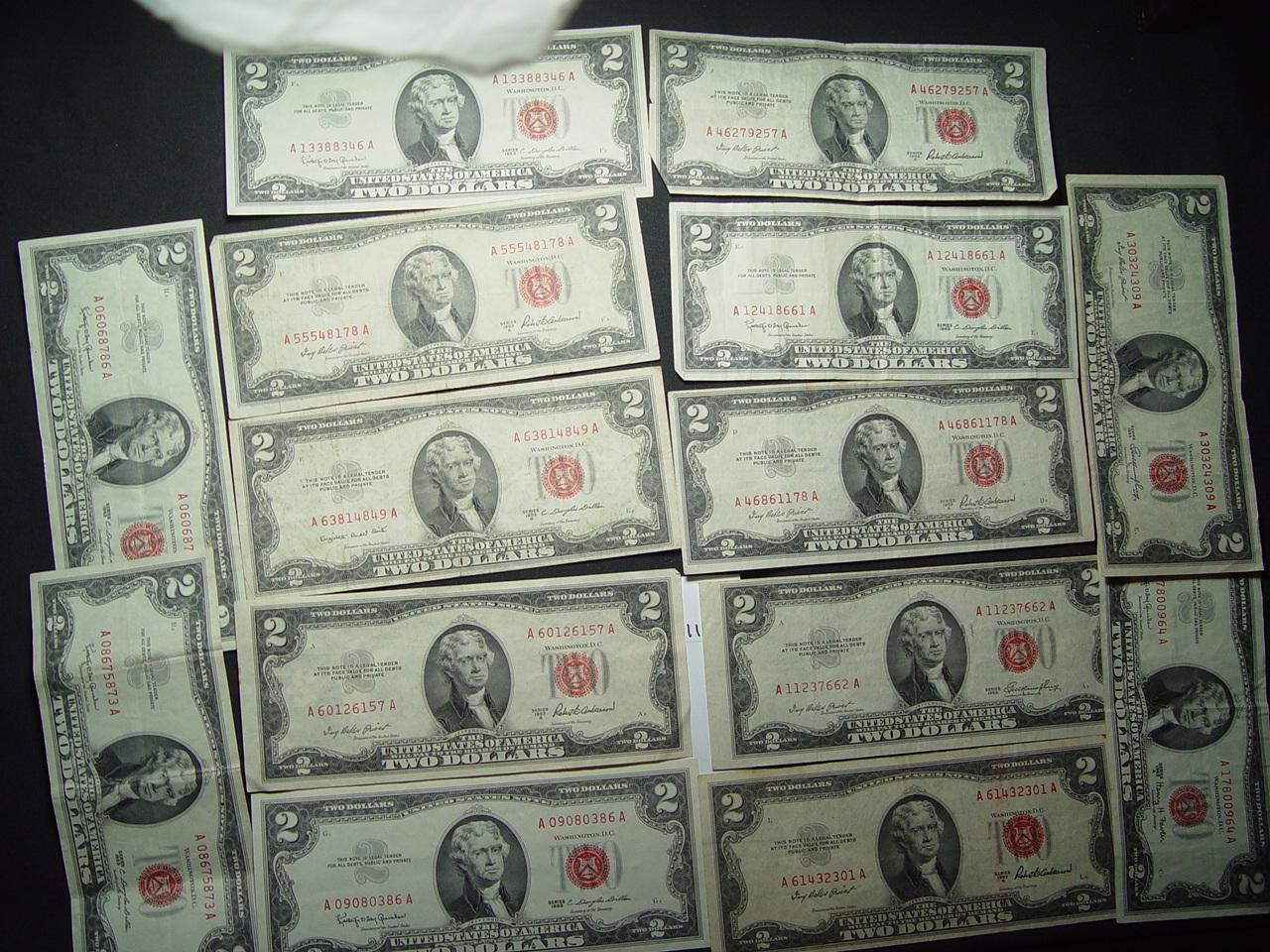 Fourteen Red Seal $2 Bills