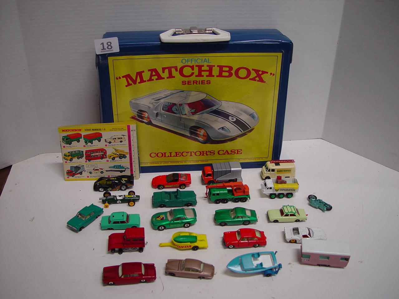 1968 Official Matchbox Collectors Case w/some Cars & Trucks