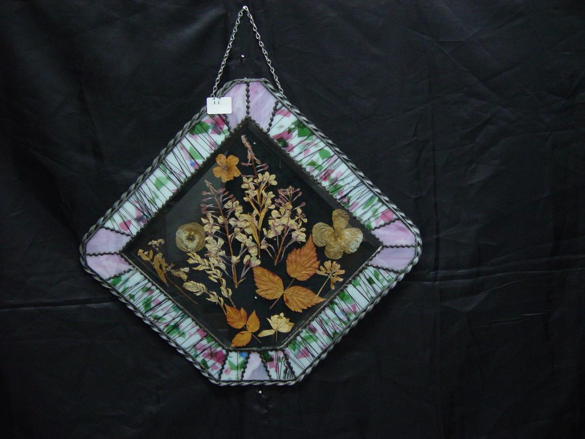 Stained Glass Hanging w/Pressed Flowers, 17" x 17"