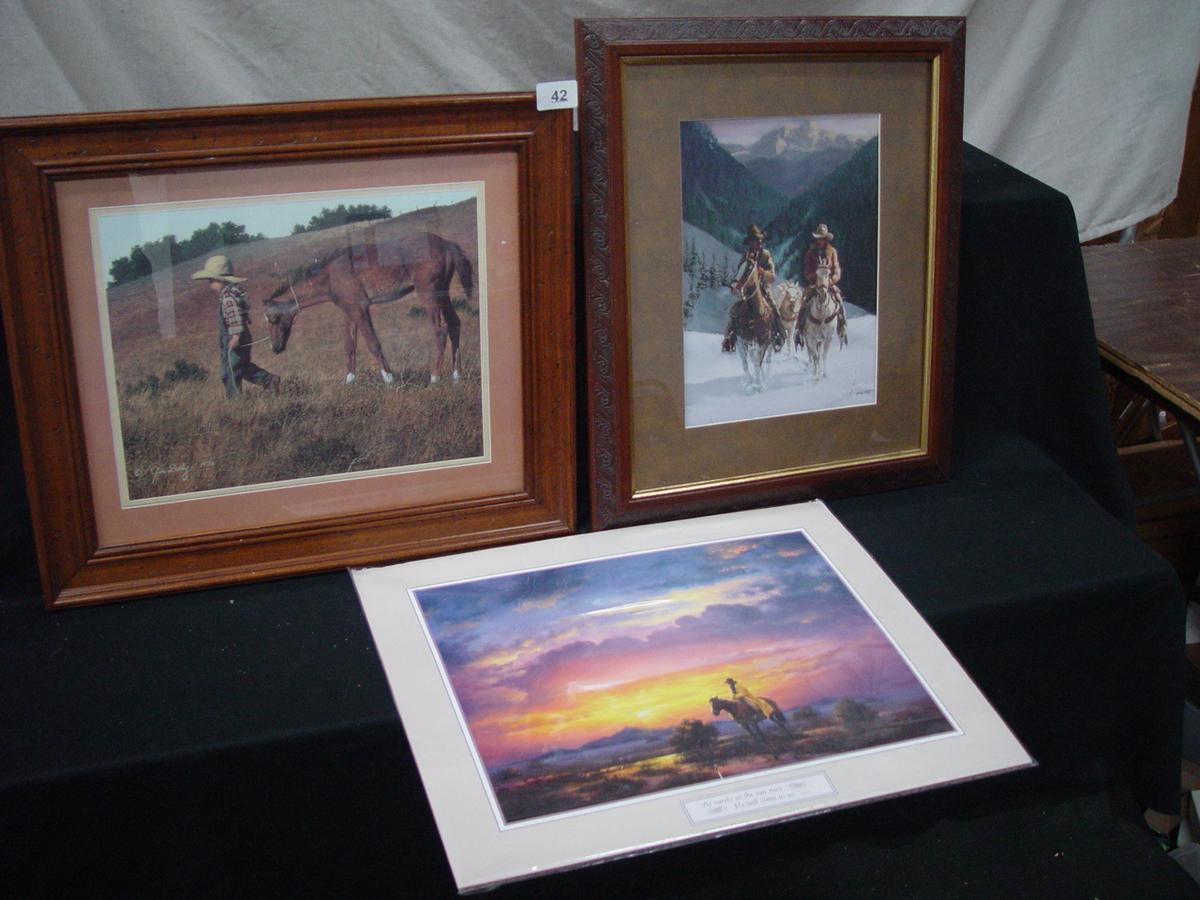 2 Framed Western Prints, 1- 17.5" x 20.5" signed Jim Daly, &