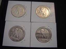 Four 50 Cent Walking Libertys 1936-D VG Cleaned, 1937-D VG Cleaned, 1937-D VG Cleaned &