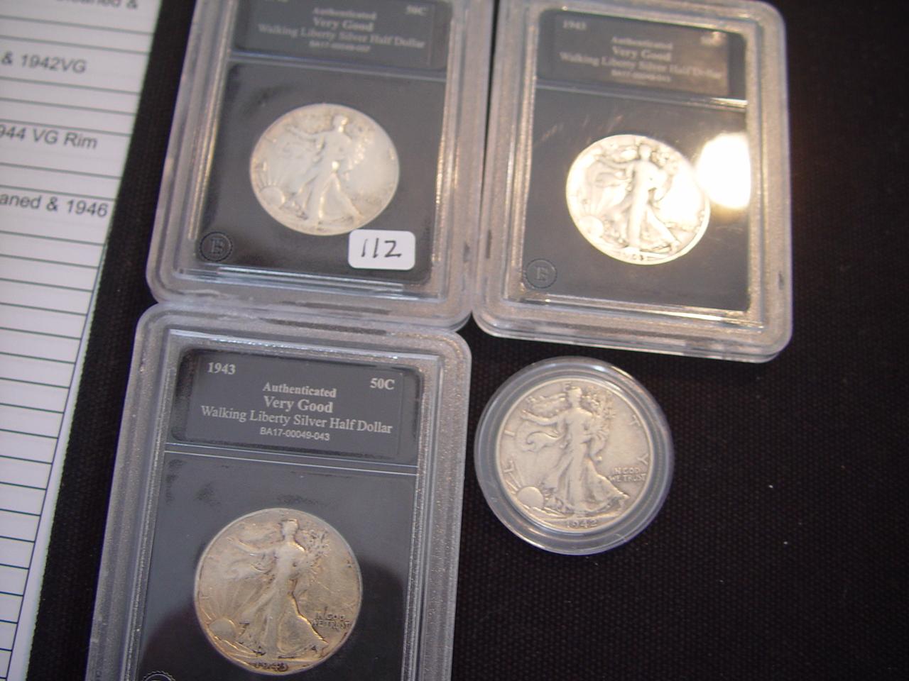 Four 50 Cent Walking Libertys 1942, 1942, 1943-D & 1943-S